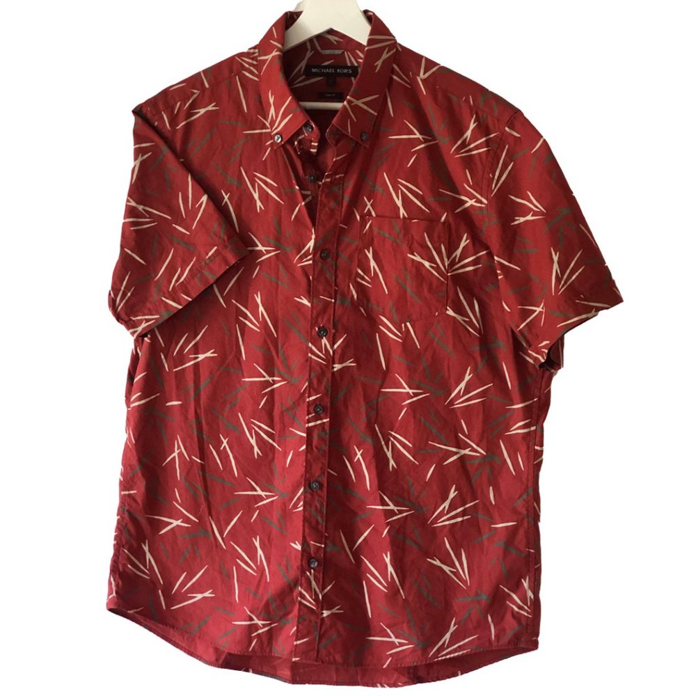 MICHAEL KORS Slim Fit, Short Sleeve Button-Down Shirt Size L